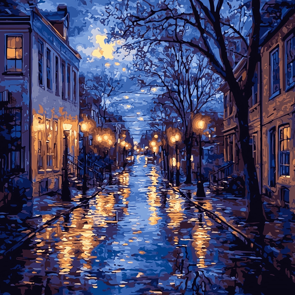 Edward Hopper Inspired Nocturnal Citylights Glow Numbered Painting Kits