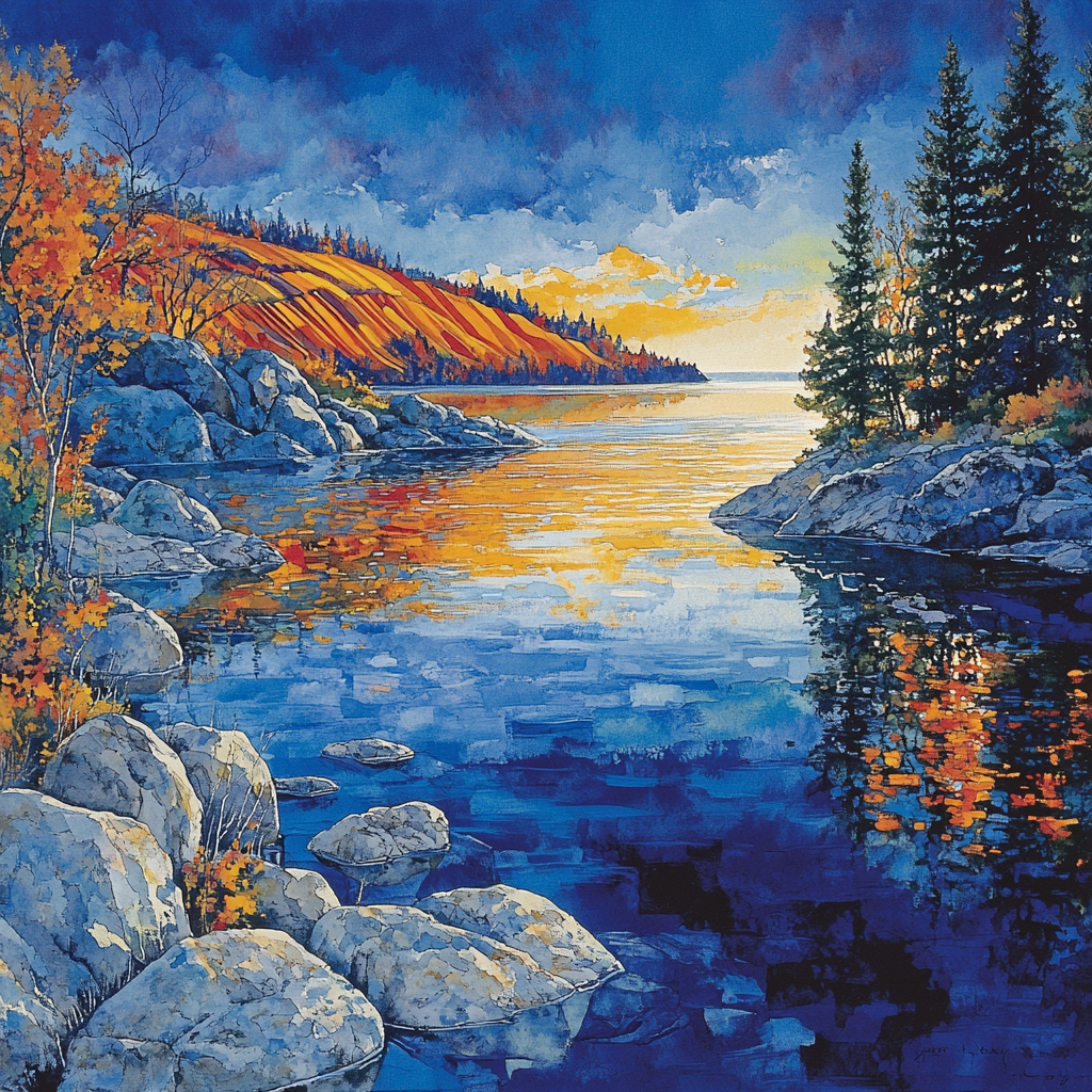 Franklin Carmichael Inspired Luminous Autumn Lakeshore Paint by numbers art