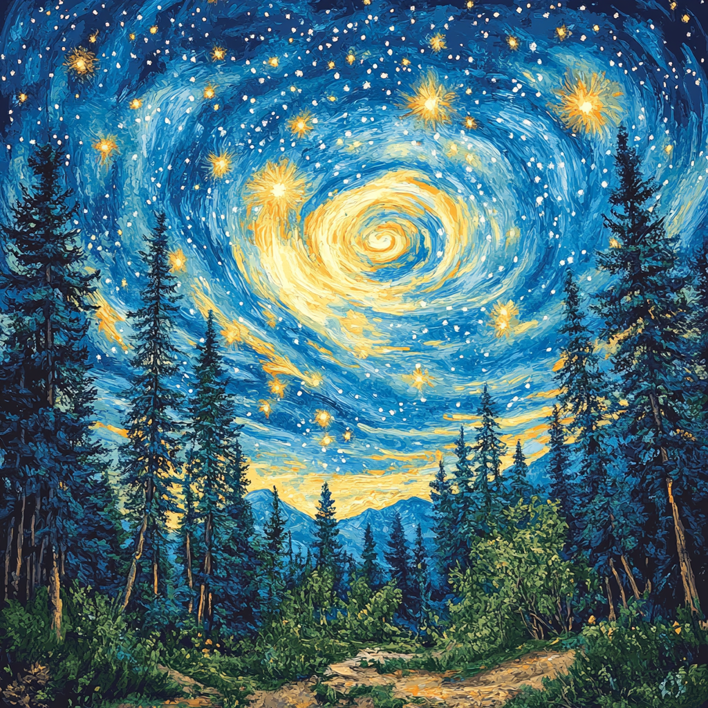 Van Gogh Inspired Celestial Forest Numbered painting kits
