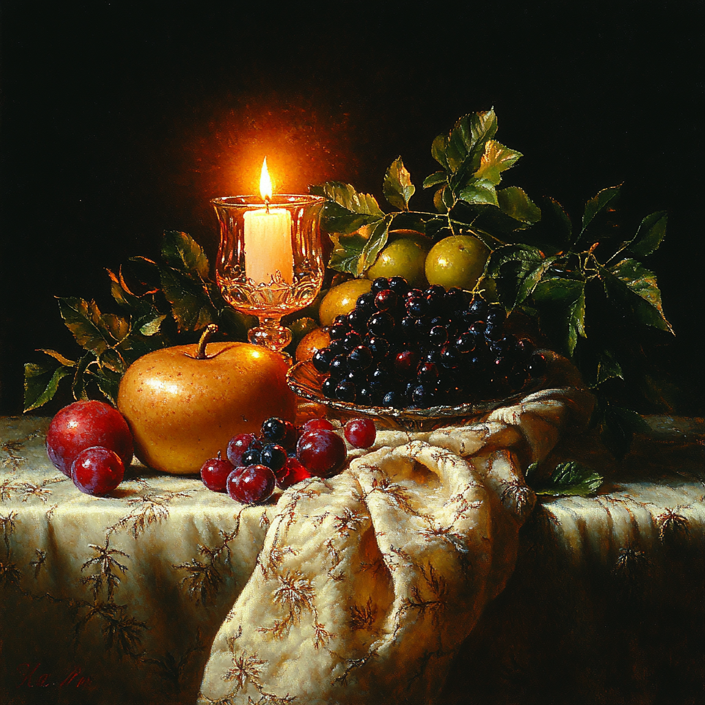Rembrandt Inspired Candlelit Still Life paint by number