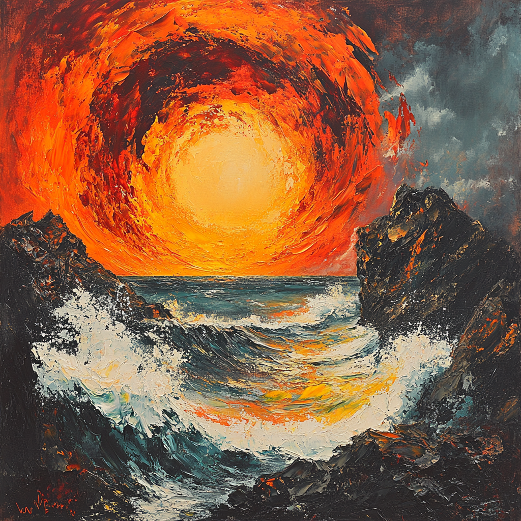 Edvard Munch Inspired Cosmic Tide Over Weathered Rocks Paint by numbers art