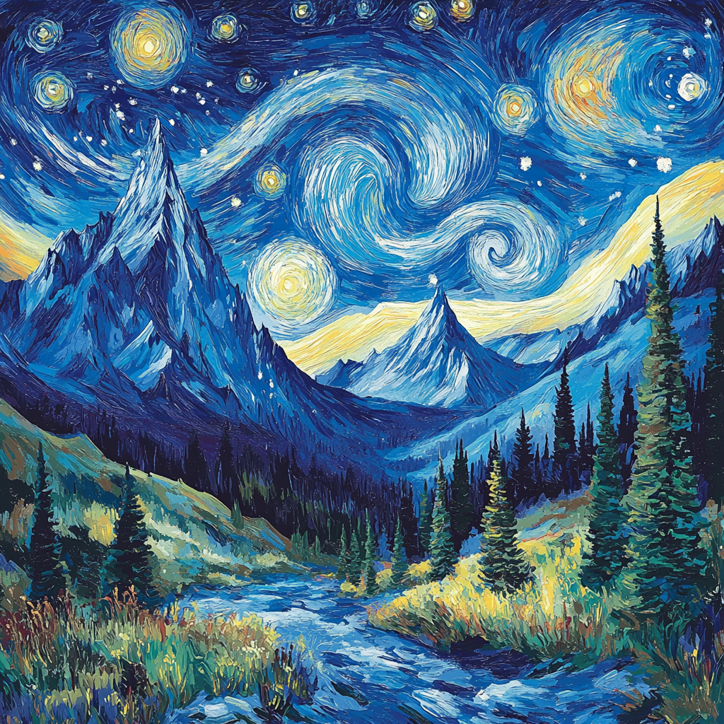 Van Gogh Inspired Starry Mountain Landscapes paint by number