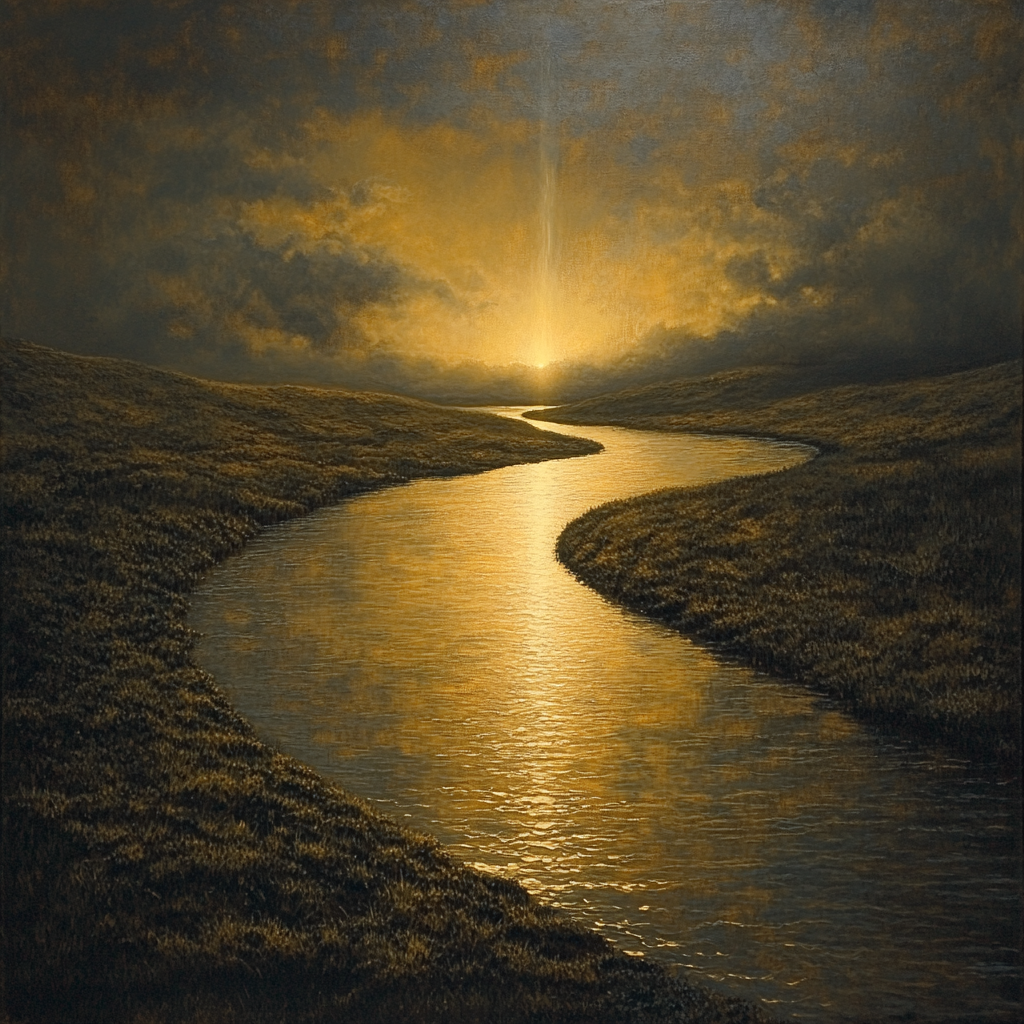 Rembrandt Inspired River With Golden Shaft Of Light DIY paint by numbers
