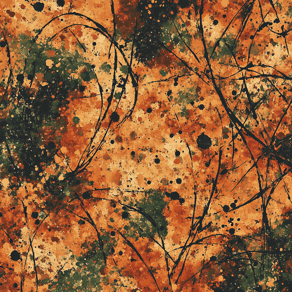 Jackson Pollock Inspired Autumnal Web Of Burnt Sienna And Ochre paint by color