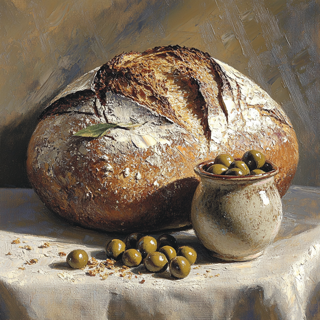 Diego Velázquez Inspired Bread And Olive Vessel Still Life Number painting