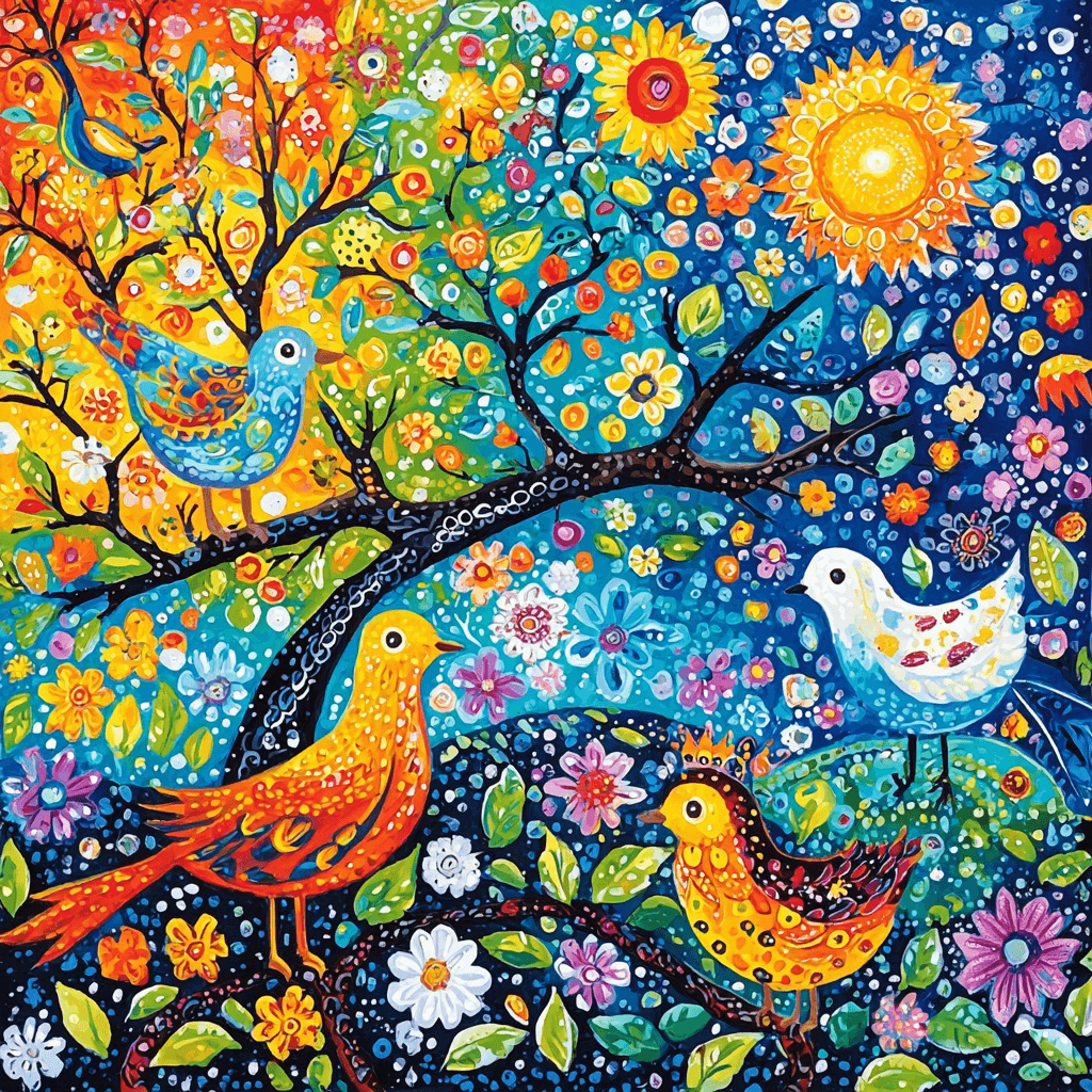 Folk Art Inspired Inspired Vibrant Animals Painting By Numbers Kit