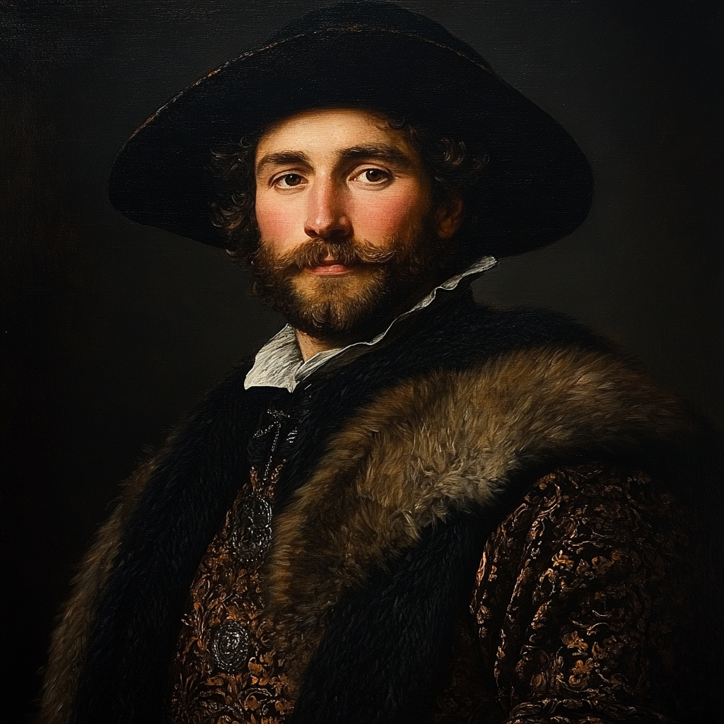 Rembrandt Inspired Portrait Of A Historical Explorer Number painting