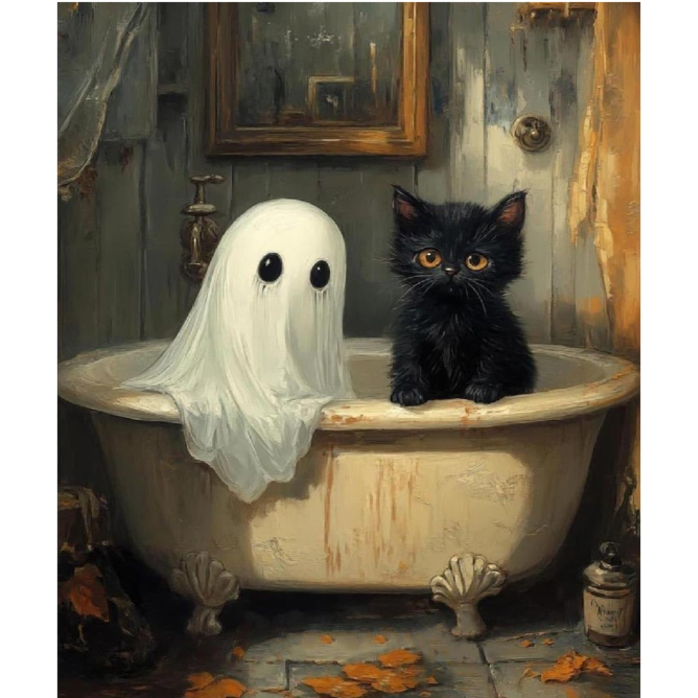 Halloween Ghost And Cat Paint By Numbers Canvas Kit For Home Decor