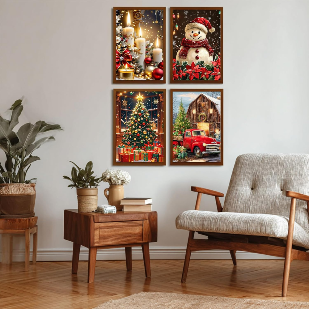 Pack Of 4 Framed Christmas Paint By Numbers Kit With Easel
