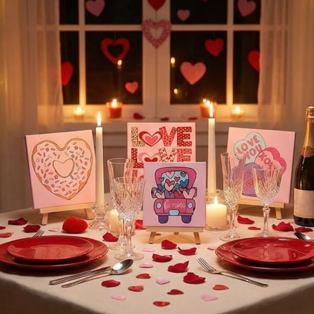 Pack of 6 Valentine Paint by Numbers Kit 8x8 Inch Canvas Set