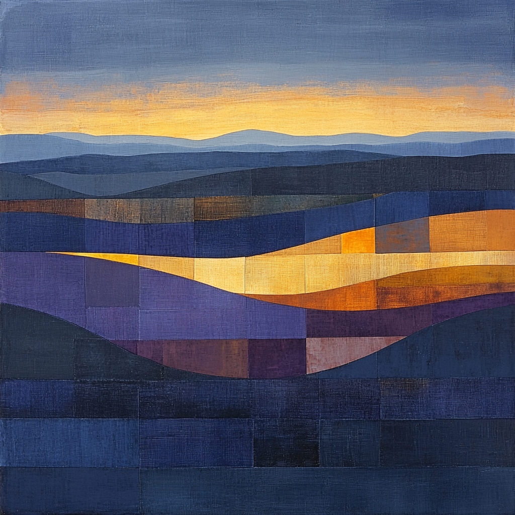 Jean-Paul Riopelle Inspired Twilight Mosaic Landscape paint by color