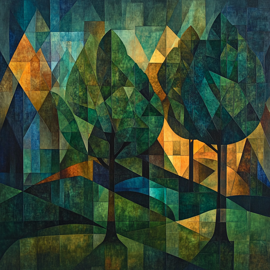 Pablo Picasso Inspired Cubist Forest Geometry Number painting