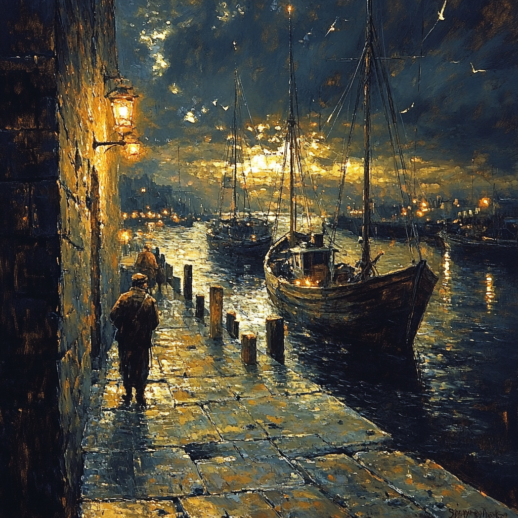 Rembrandt Inspired Old Harbor At Dusk Paint by numbers art