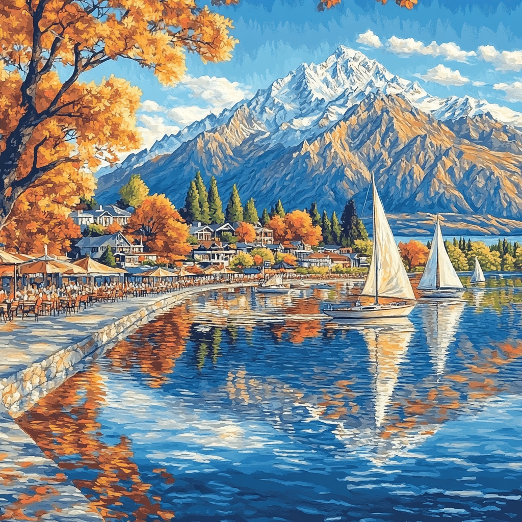 Queenstown Shoreline Remarkables View New Zealand paint by color