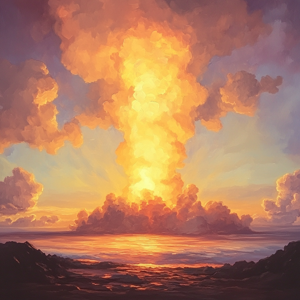J.M.W. Turner Inspired Volcano At Sunset paint by color
