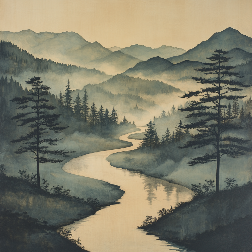 Zhao Mengfu Inspired Misty River Reverie Numbered painting kits