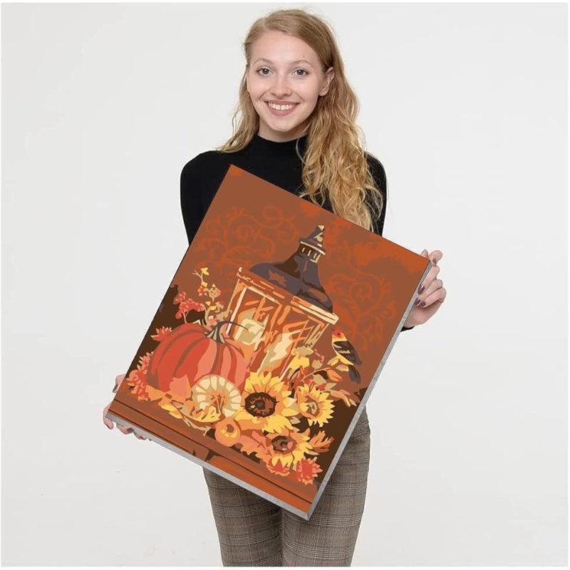 Fall Pumpkin Paint By Numbers Kit With Framed Canvas And Easel