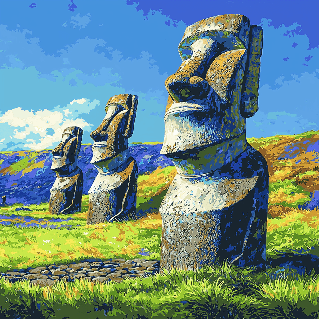 Moai Statues On Easter Island Paint By Color