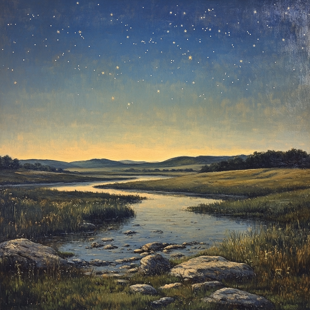 Leonardo Da Vinci Inspired Starry Countryside paint by number