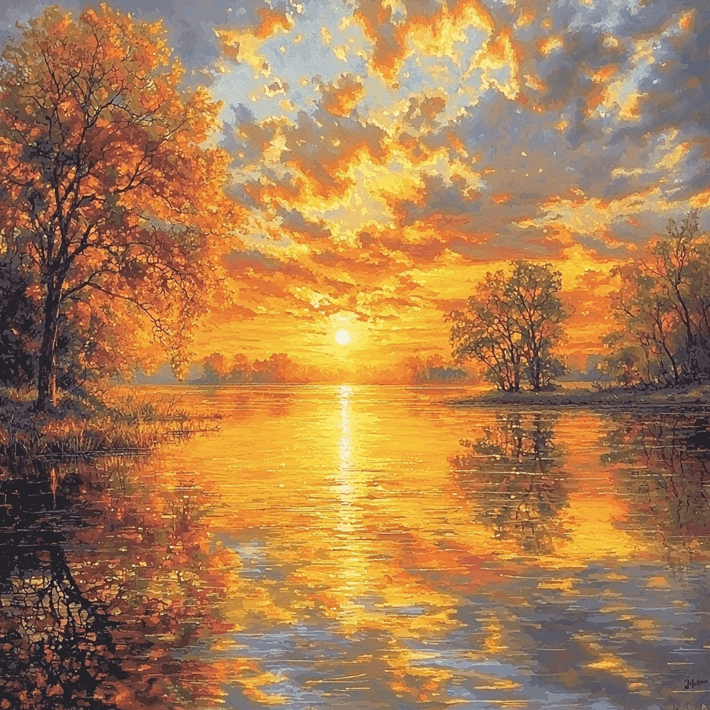 John Constable Inspired Golden Sunset Reflections Painting Number Kit