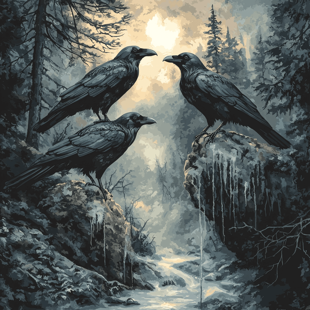 Edvard Munch Inspired Gothic Mystical Ravens Number Painting