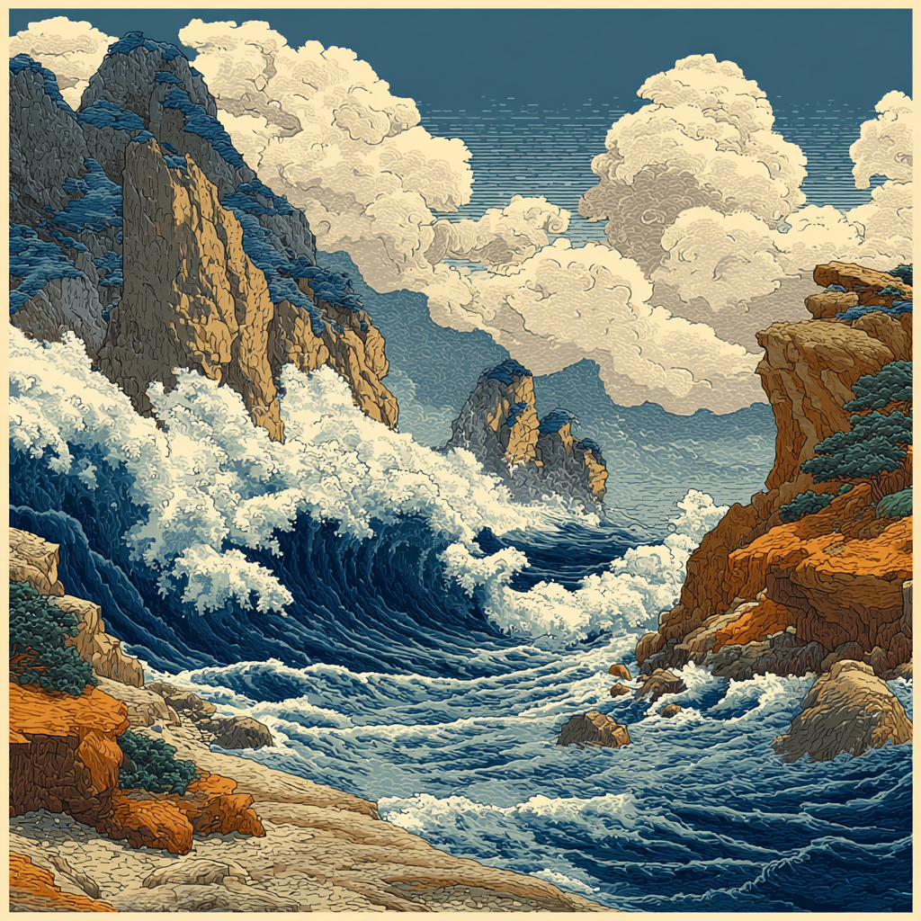Hokusai Inspired Stormy Coastline Paint by numbers kits