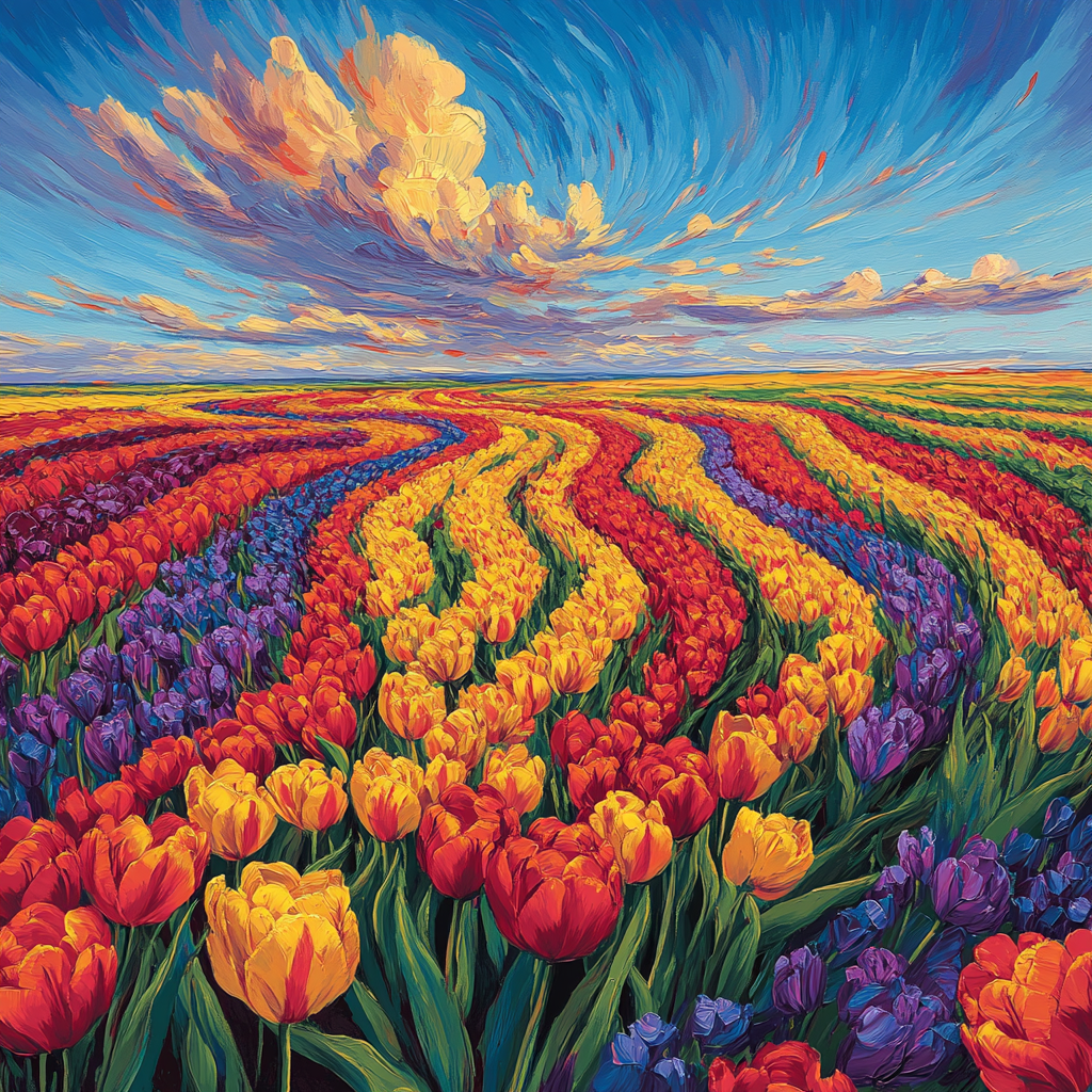 Van Gogh Inspired Vibrant Tulip Fields paint by color