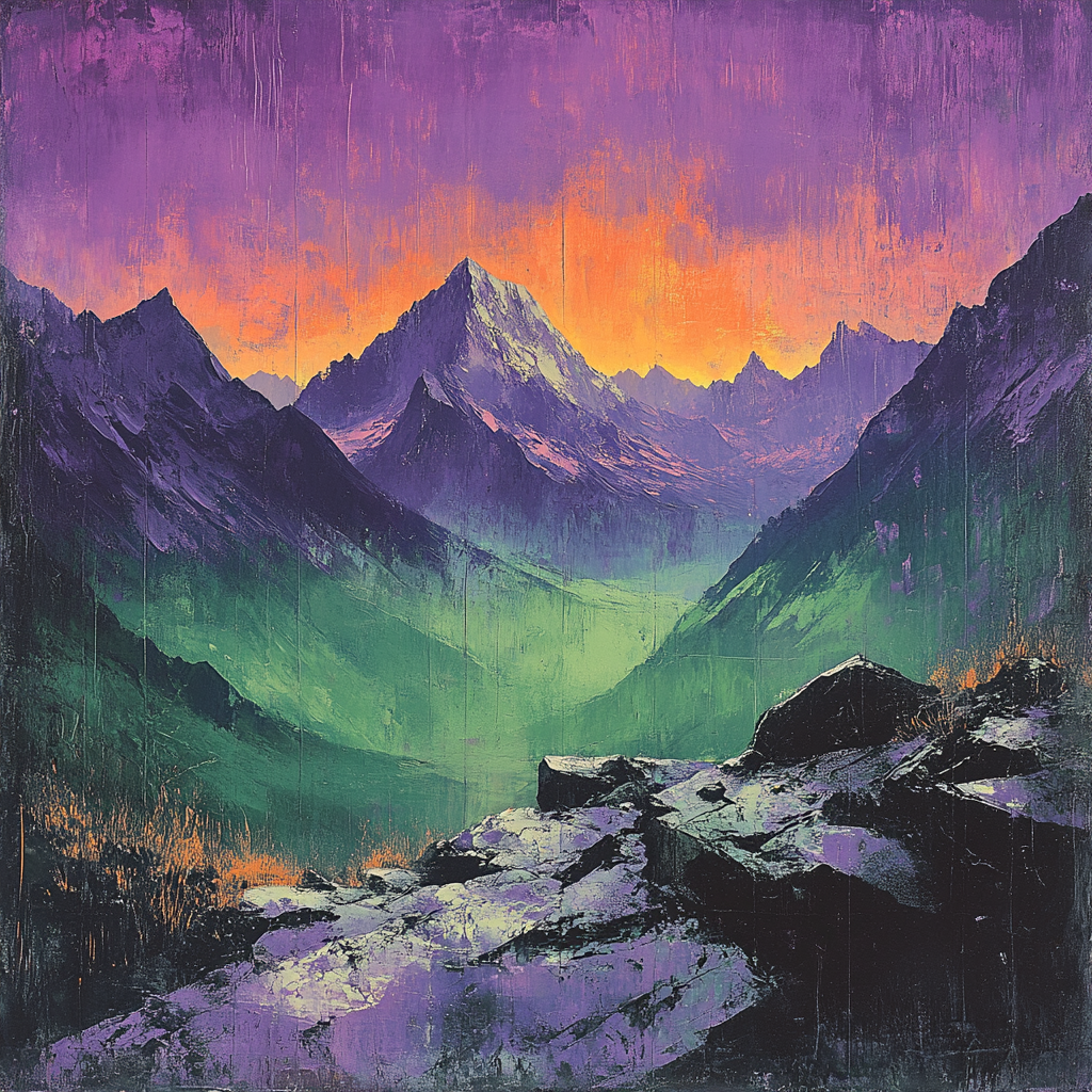 Frederick Varley Inspired Brooding Mountain Beneath Violet Sky paint by color