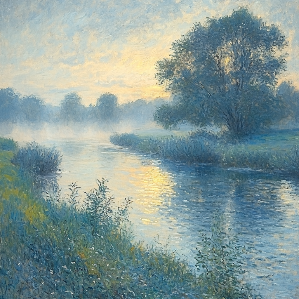 Claude Monet Inspired Misty Riverside Landscape Paint by numbers art