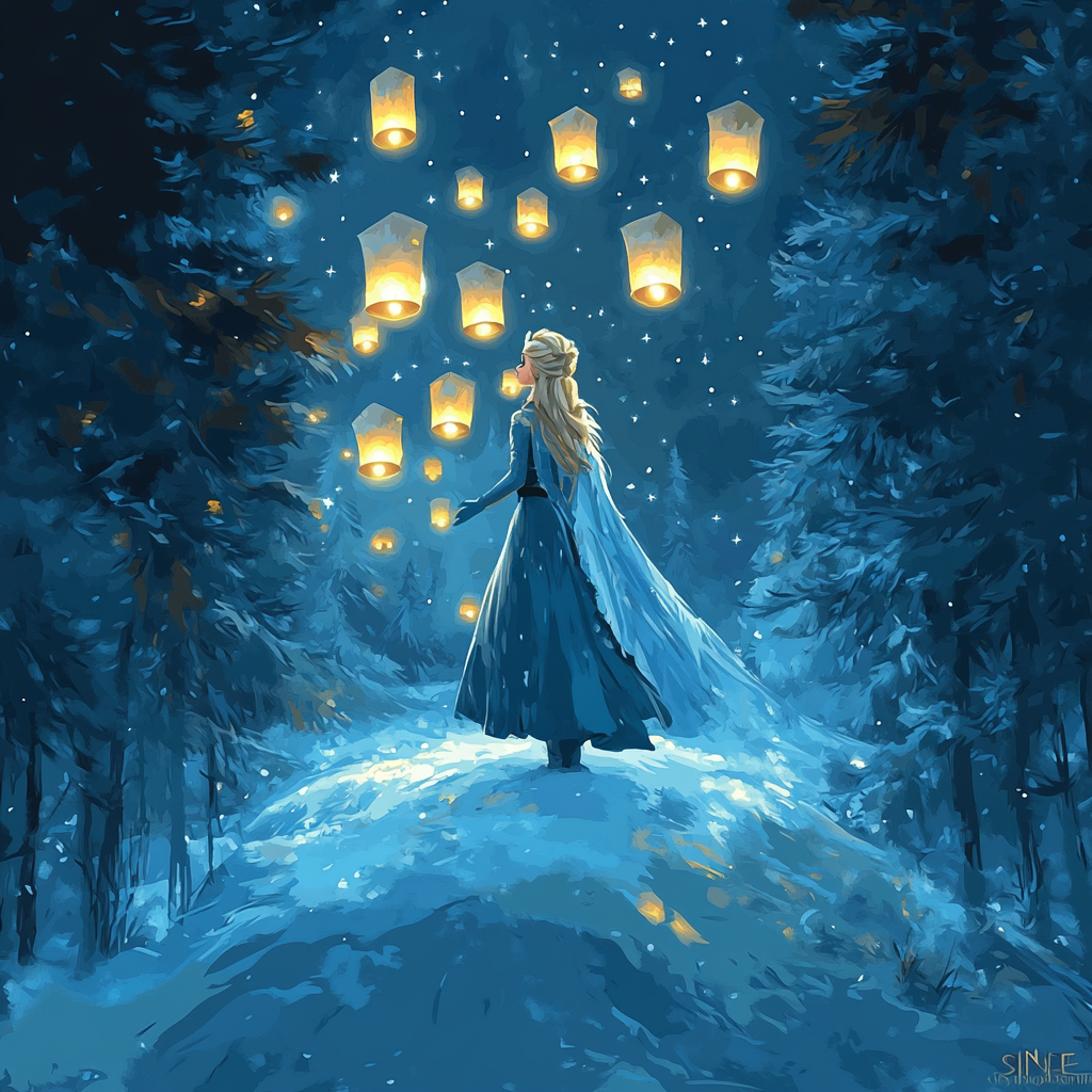 Elsa Winter Lanterns Disney Inspired paint by color