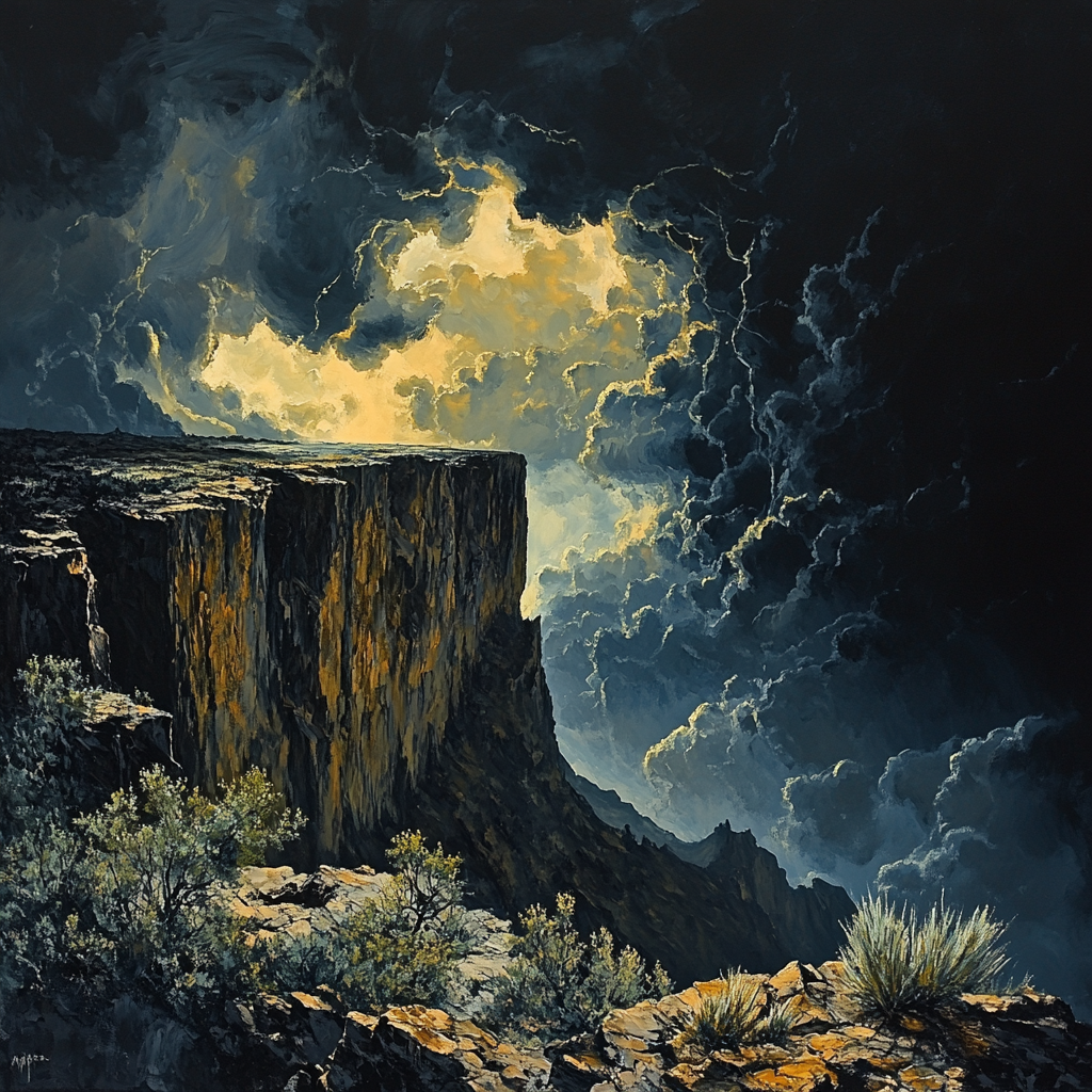 Francisco Goya Inspired Shrouded Cliffside Beneath Ominous Sky Number painting