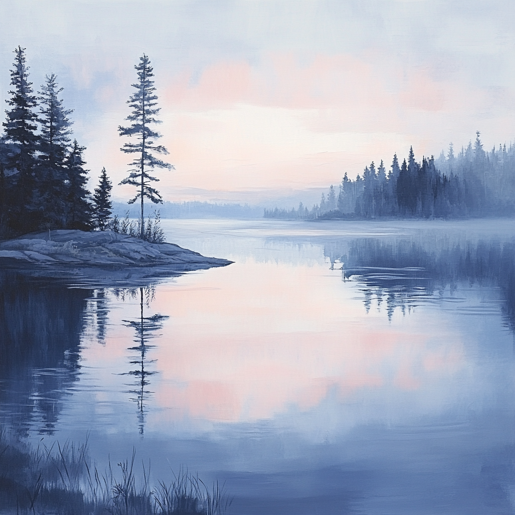 Frederick Varley Inspired Silent Lake At Dusk Under Ethereal Pink And Indigo Sky painting number kit