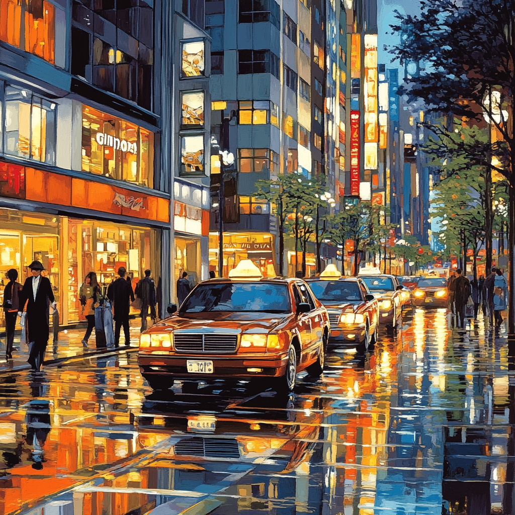 Ginza Shopping District Neon Evening Tokyo Japan Numbered painting kits