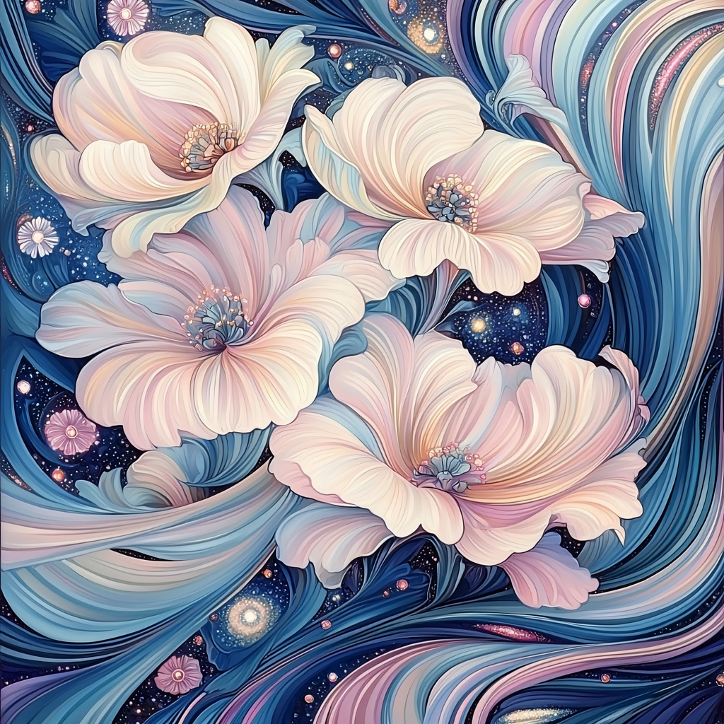 Alphonse Mucha Inspired Celestial Floral Harmony Painting Number Kit