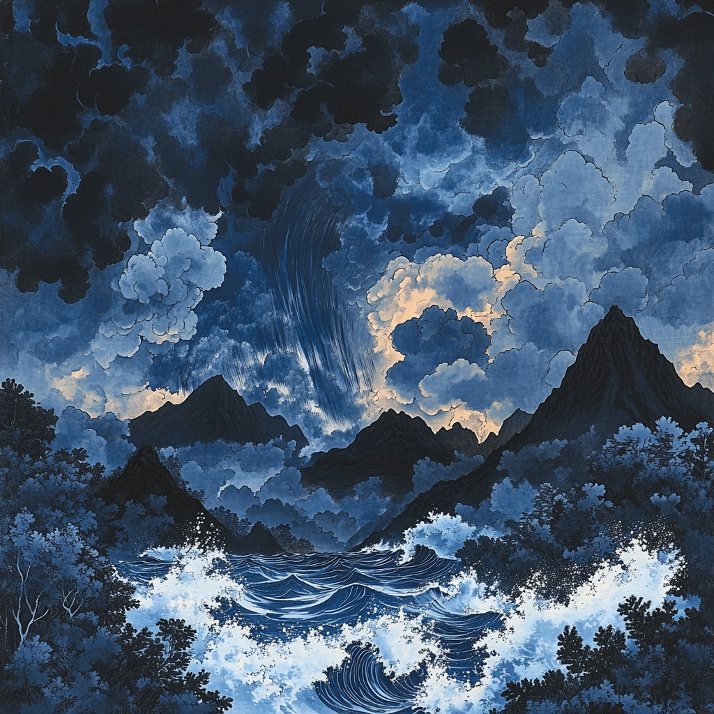 Hokusai Inspired Mountainous Storm paint by numbers