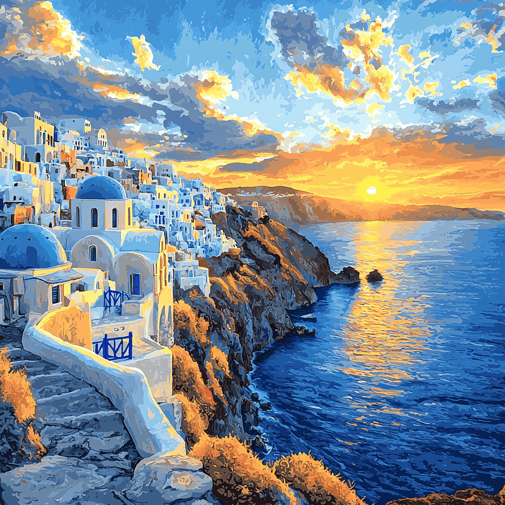 Santorini's Caldera View Numbered Painting Kits
