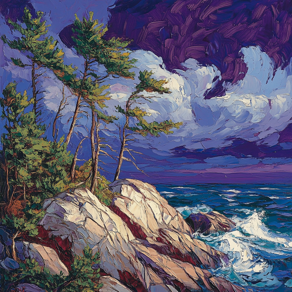 Arthur Lismer Inspired Georgian Bay Wind Pines paint by color