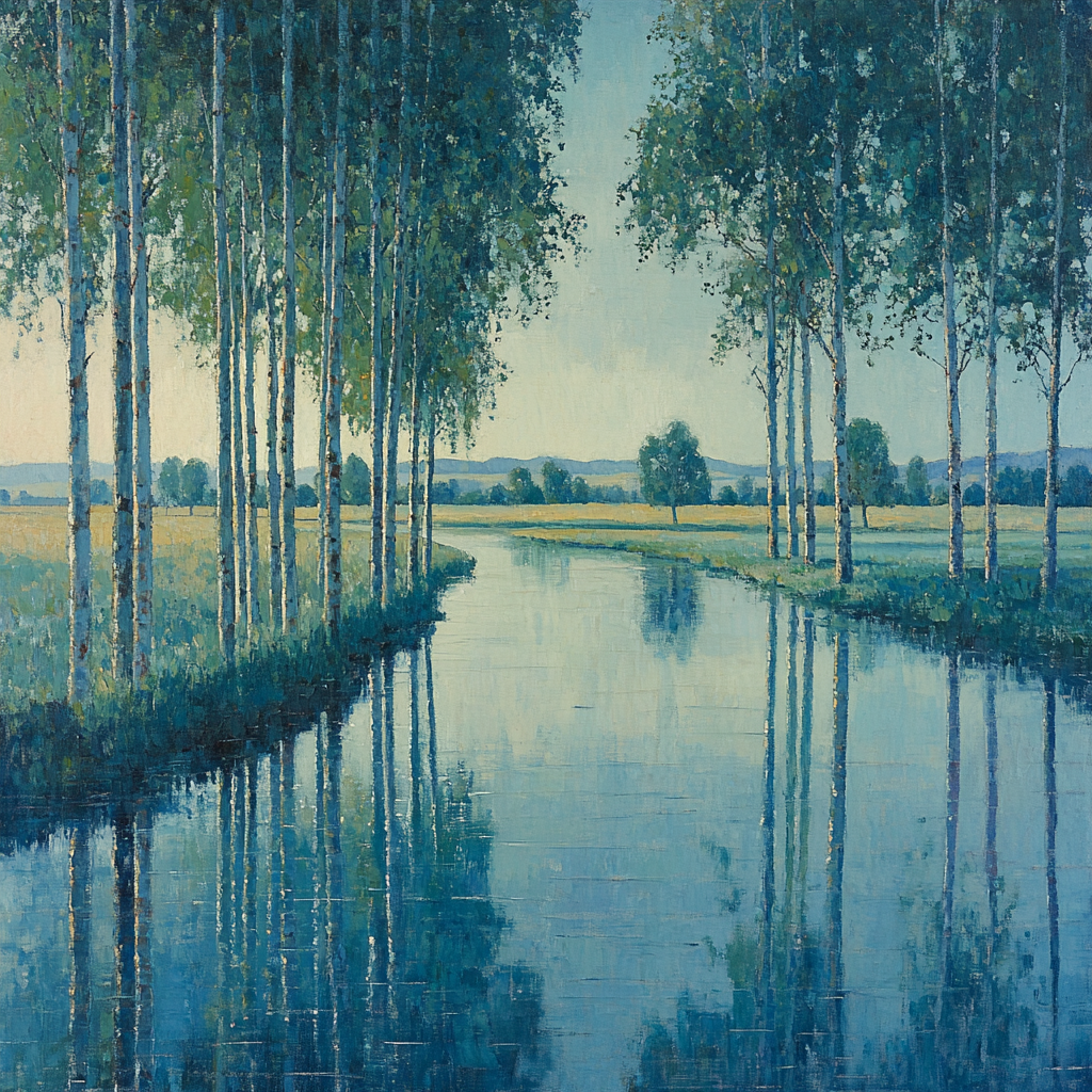Claude Monet Inspired River Poplars At Cool Twilight Painting by numbers kit