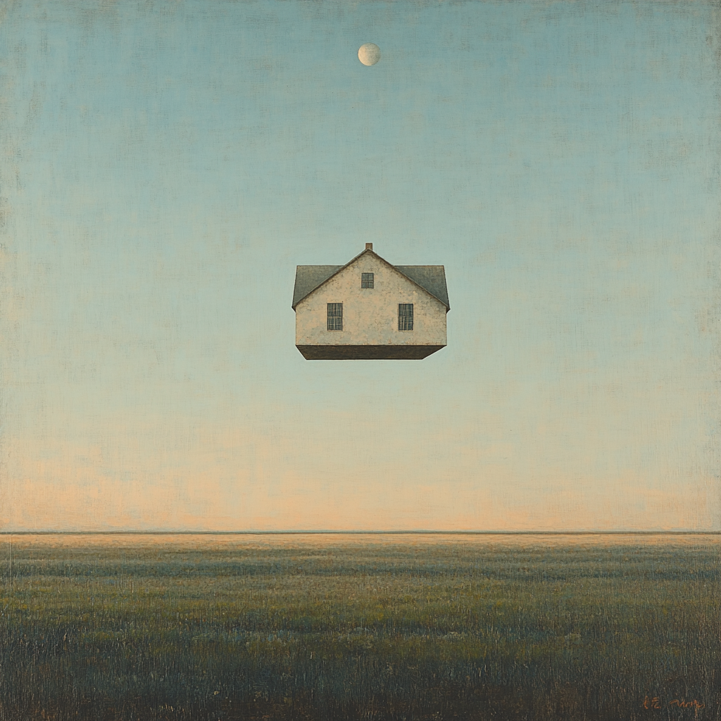 Rene Magritte Inspired Floating House painting number kit