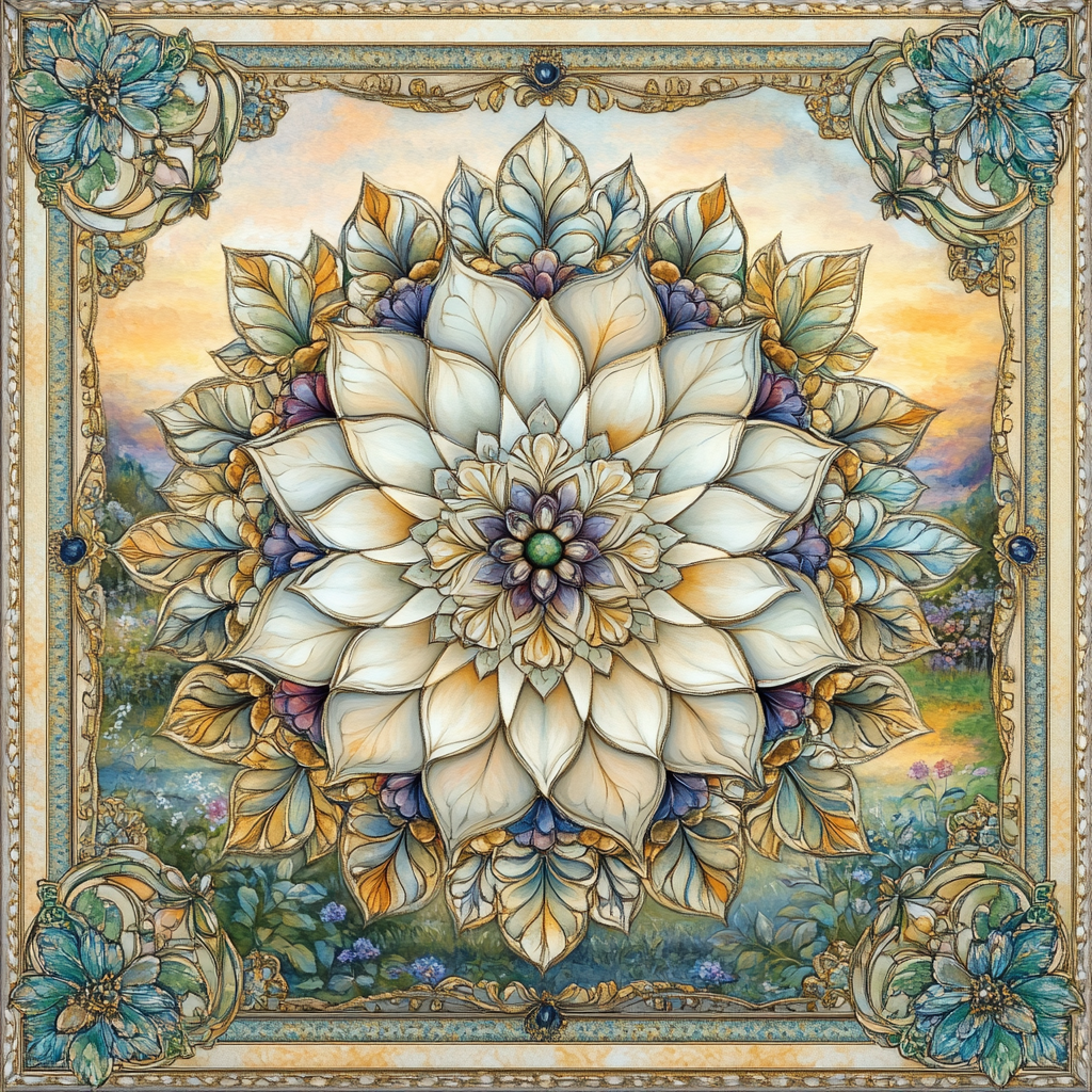 Alphonse Mucha Inspired Seasonal Floral Mandala Paint by numbers art