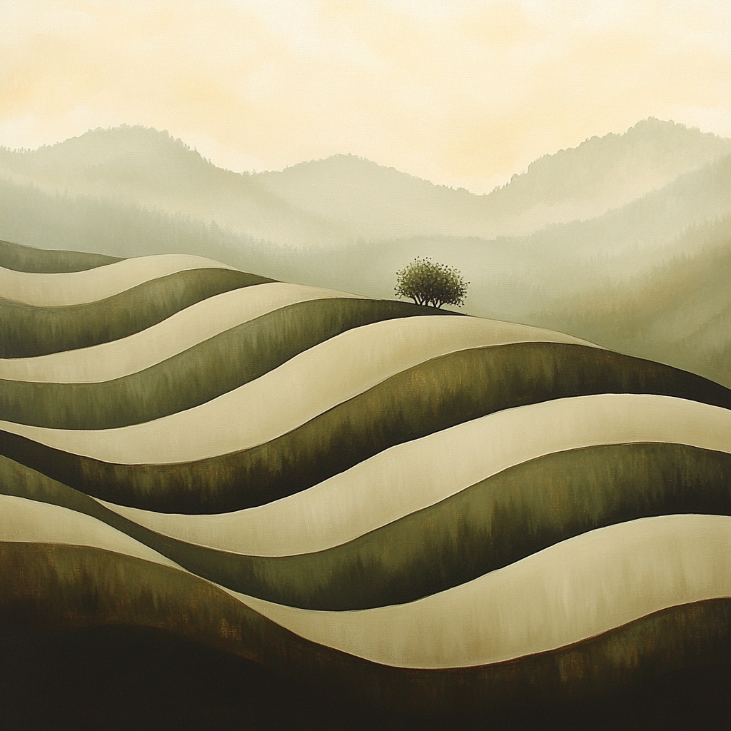 Nandalal Bose Inspired Hilltop Tea Plantation Lines Painting by numbers kit