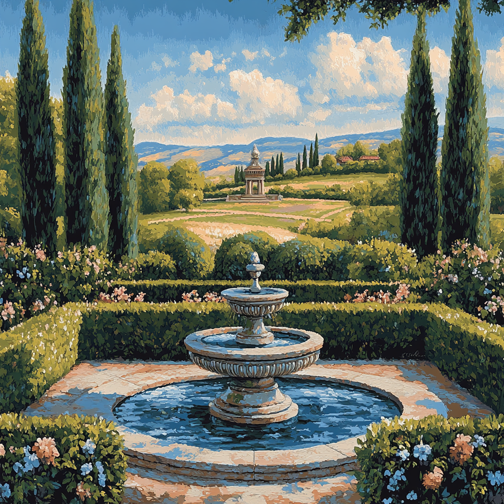 Raphael Inspired Luminous Renaissance Garden With Classical Fountain Painting by numbers kit