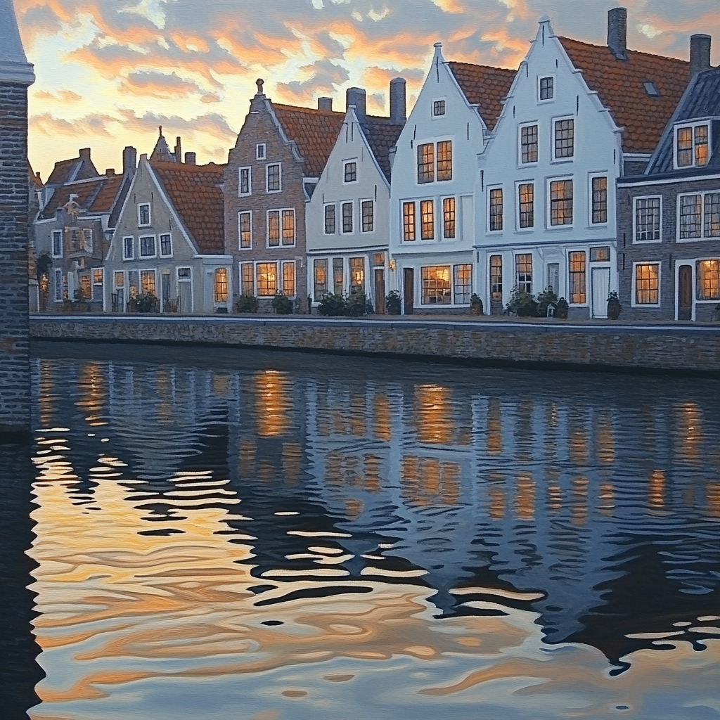 Johannes Vermeer Inspired Delft Canal Reflections At Twilight Paint by numbers art