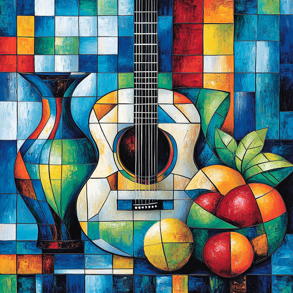 Pablo Picasso Inspired Fractured Guitar Still Life DIY paint by numbers