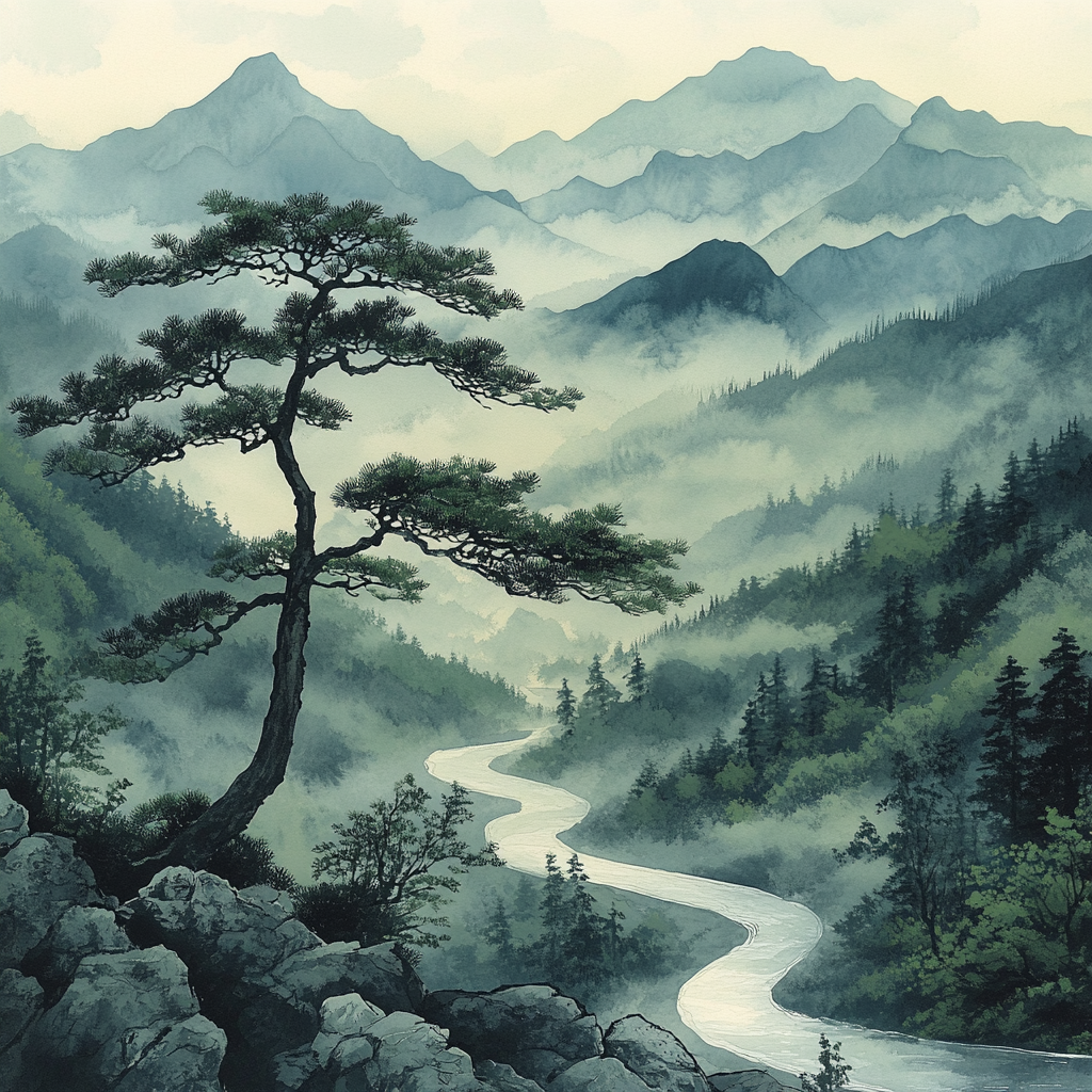 Zhao Mengfu Inspired Misty Mountain Meditation DIY paint by numbers