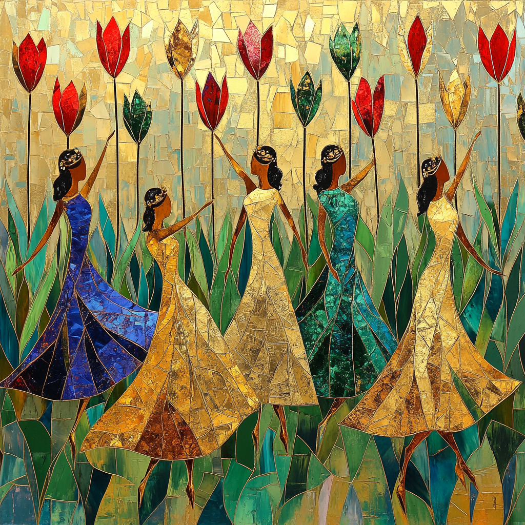 Klimt Inspired Ornamental Tulip Dance paint by number