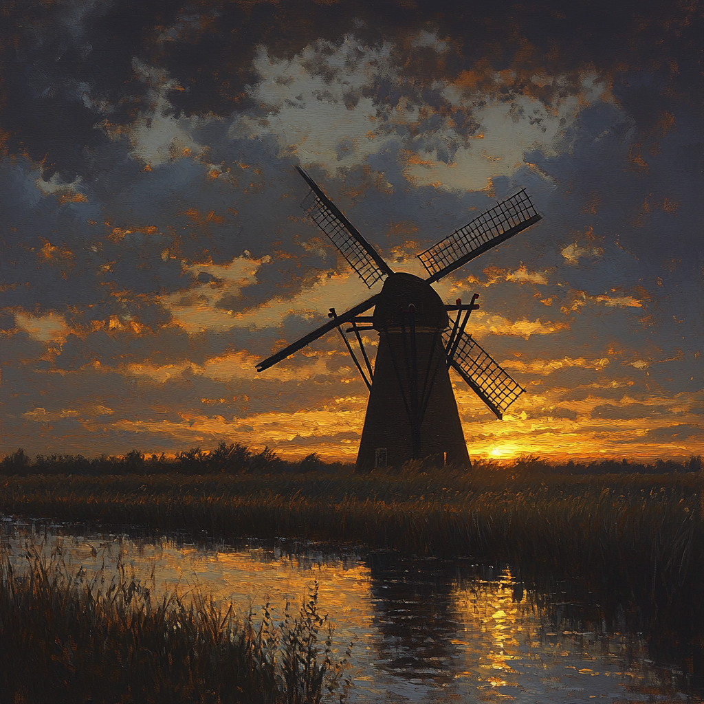 Rembrandt Inspired Windmill Silhouetted At Twilight Painting by numbers kit