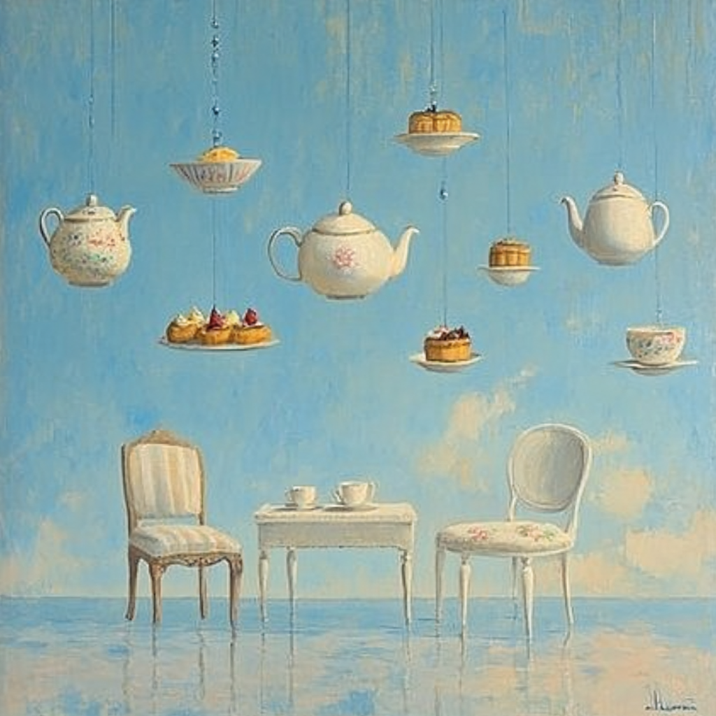 Magritte Inspired Floating Tea Party Painting by numbers kit