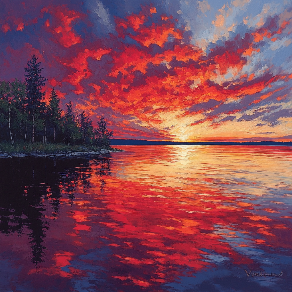 Frederick Varley Inspired Twilight Reflection On Silent Lake paint by color