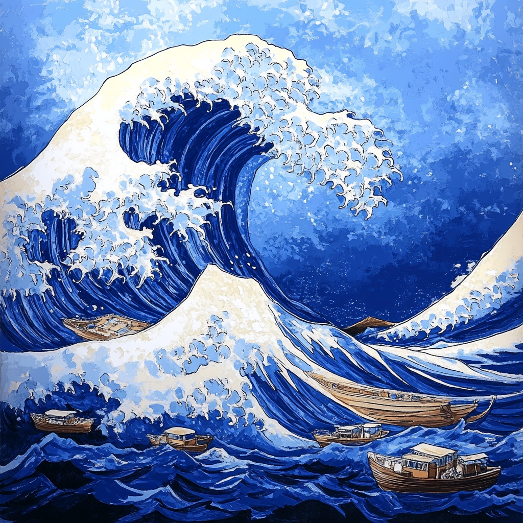 Hokusai Inspired Great Wave Stormy Ocean painting number kit